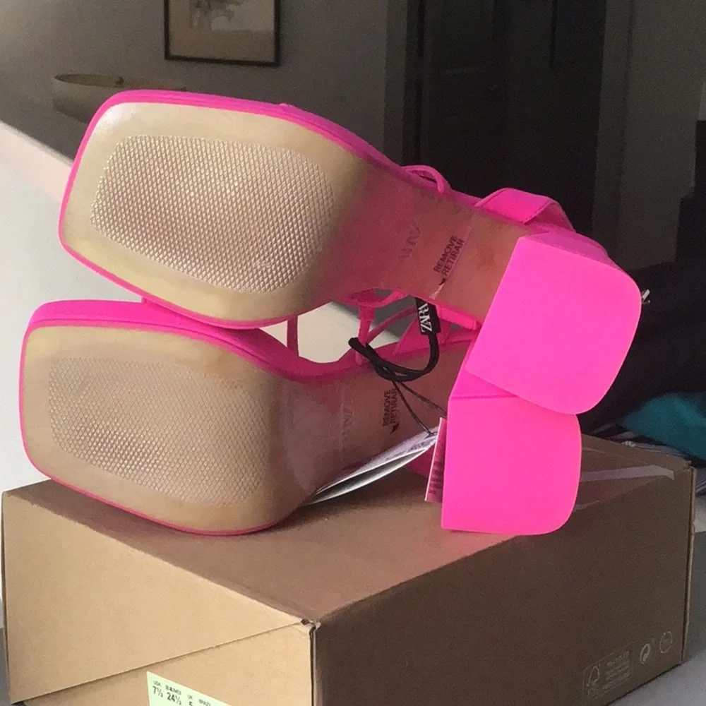 Zara Platform Sandals-Bright Pink/Fuschia - Picture 4 of 6